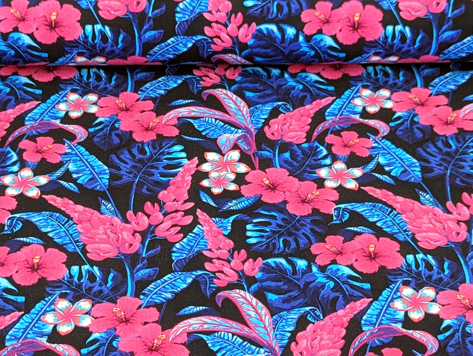 Cotton Jersey I Want Summer Flowers KATINOH Blue / Pink