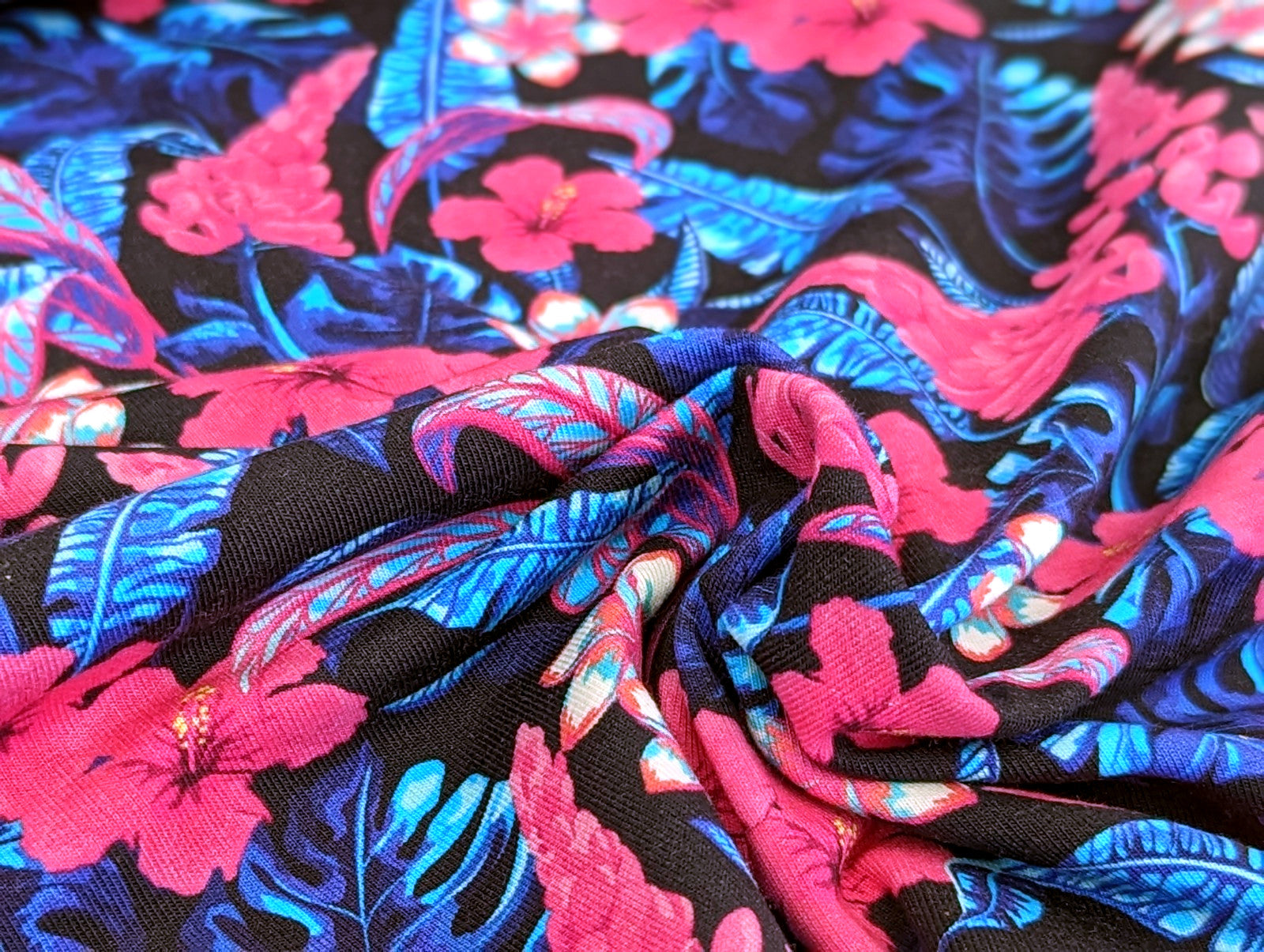 Cotton Jersey I Want Summer Flowers KATINOH Blue / Pink