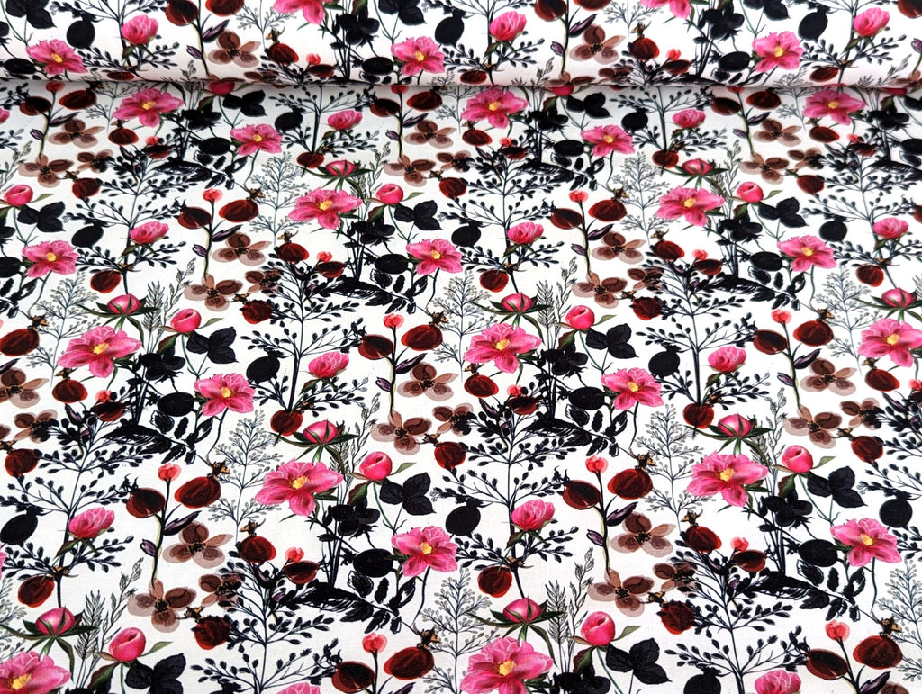 Remnant Cotton Jersey Floral Art Rosehips Bloom KATINOH 47 x FB