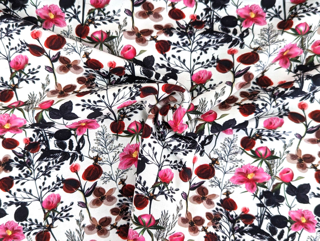 Remnant Cotton Jersey Floral Art Rosehips Bloom KATINOH 47 x FB