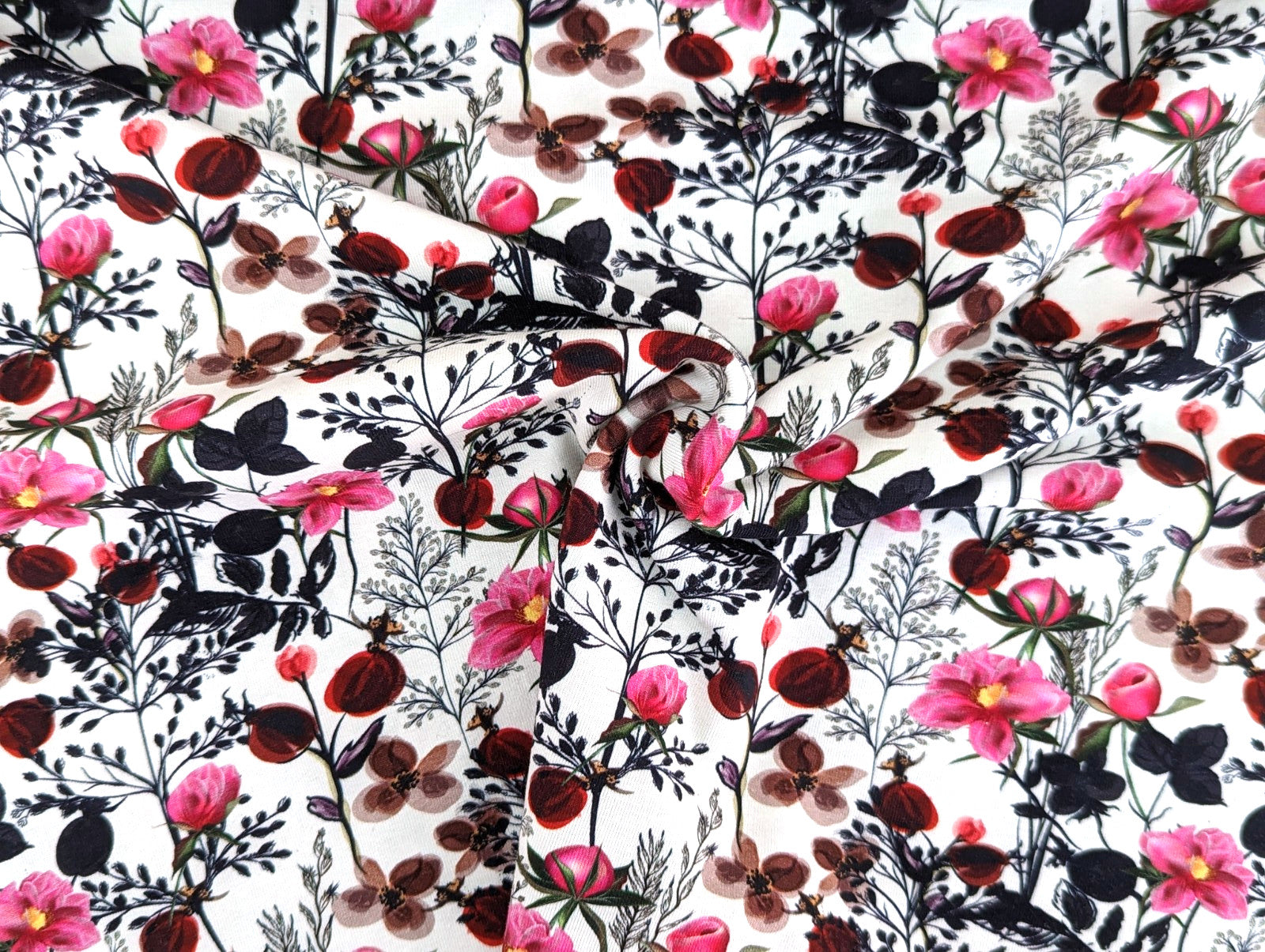 Remnant Cotton Jersey Floral Art Rosehips Bloom KATINOH 47 x FB