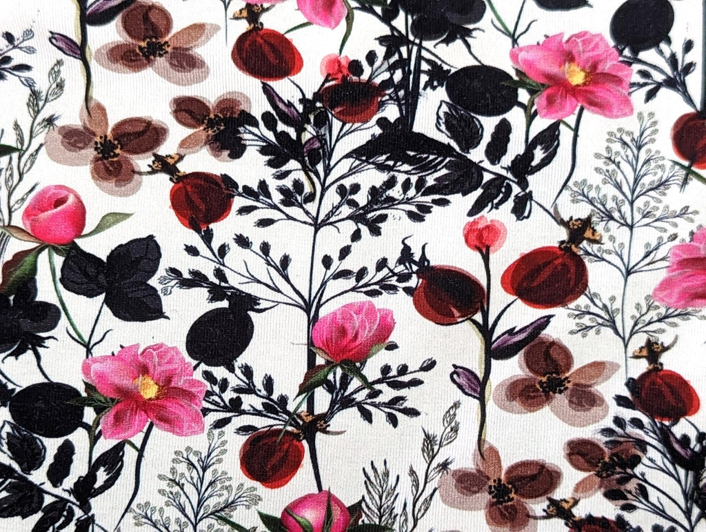 Remnant Cotton Jersey Floral Art Rosehips Bloom KATINOH 47 x FB