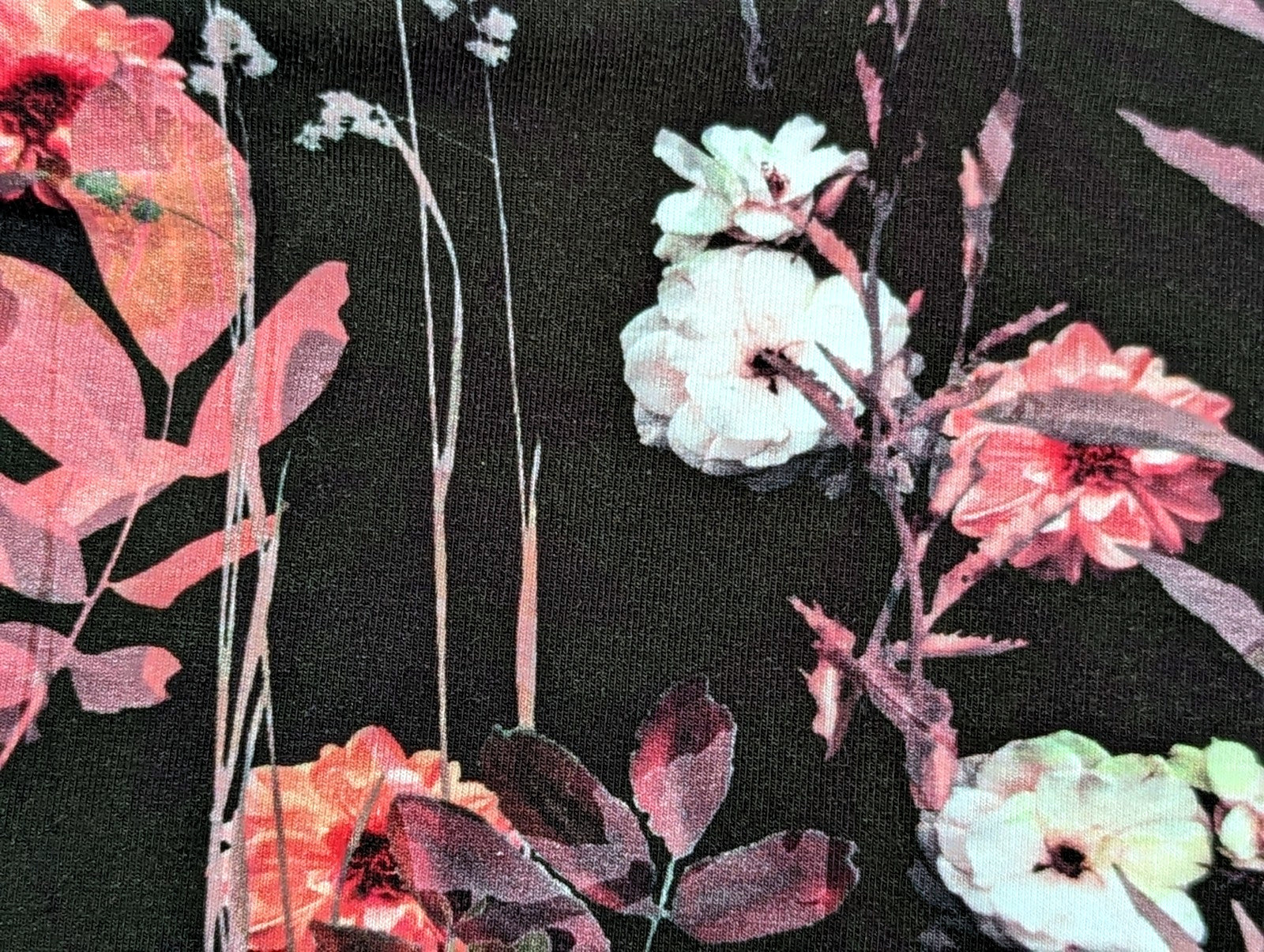 Baumwolljersey Sommernacht KATINOH Blumen auf Braun