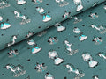 Cotton Jersey Princess Unicorn on Dark Dusty Mint