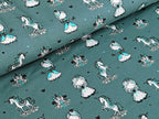 Cotton Jersey Princess Unicorn on Dark Dusty Mint