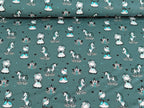 Cotton Jersey Princess Unicorn on Dark Dusty Mint
