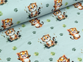 In-house Production Cotton Jersey Little Little Tiger on Grey Light Mint