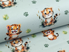 In-house Production Cotton Jersey Little Little Tiger on Grey Light Mint