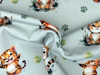 In-house Production Cotton Jersey Little Little Tiger on Grey Light Mint