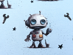 Eigenproduktion Baumwolljersey Roboter Boy auf Hellblau