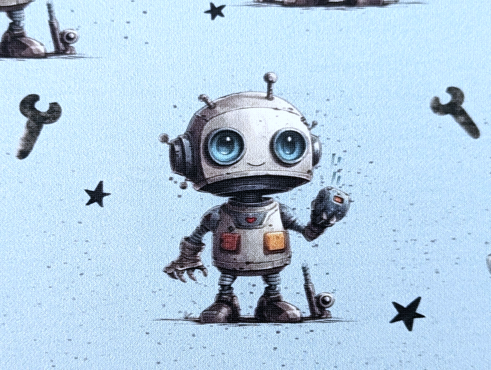 Eigenproduktion Baumwolljersey Roboter Boy auf Hellblau