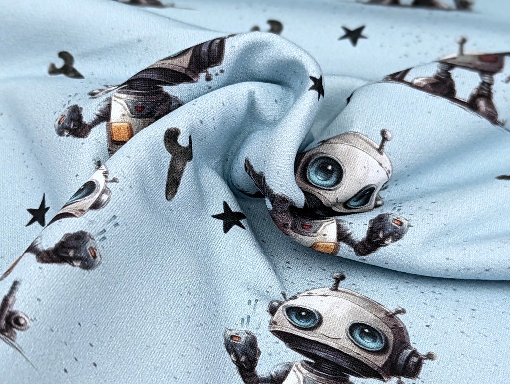 Eigenproduktion Baumwolljersey Roboter Boy auf Hellblau