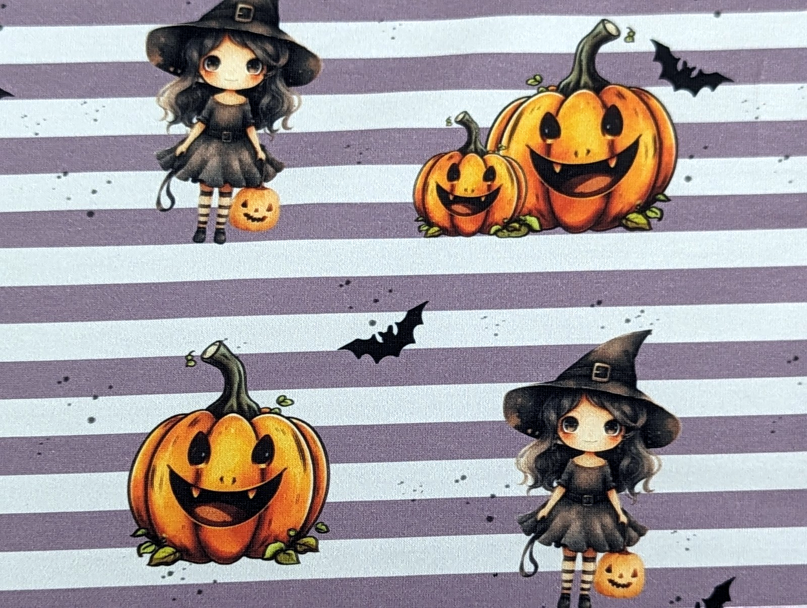Eigenproduktion Baumwolljersey Sweet Hexe Halloween Kürbis Streifen Helllila -In Produktion-