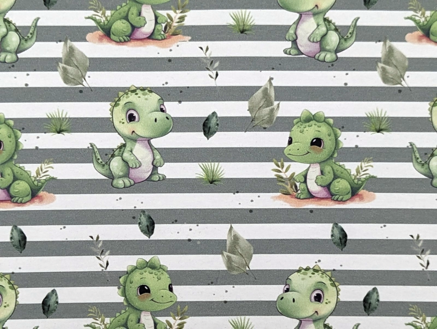 In-house production Cotton Jersey Little Dino on Green