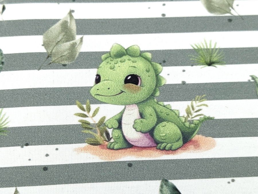 In-house production Cotton Jersey Little Dino on Green