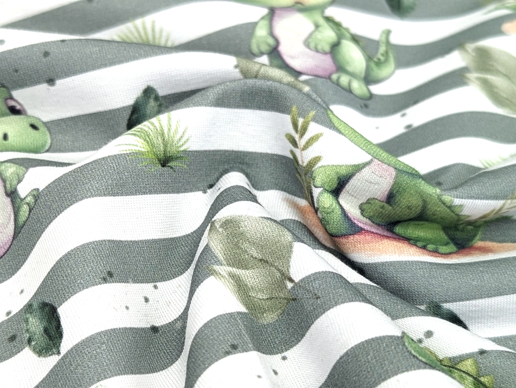 In-house production Cotton Jersey Little Dino on Green