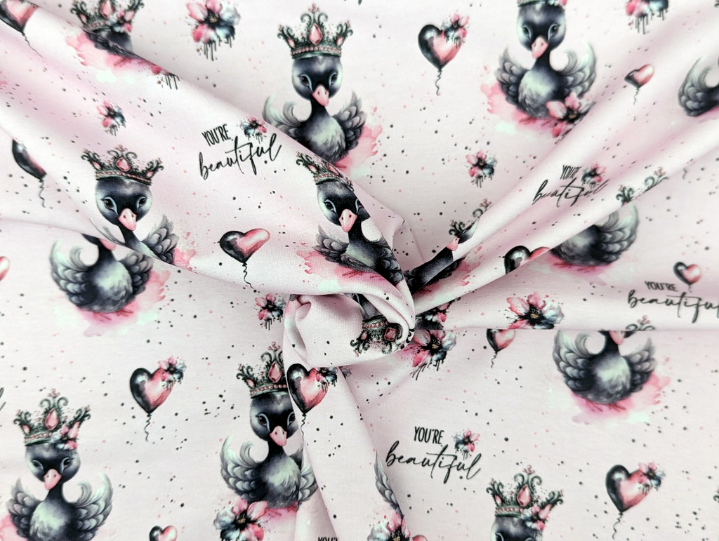 In-house production Cotton Jersey Princess Swan on Light Pink