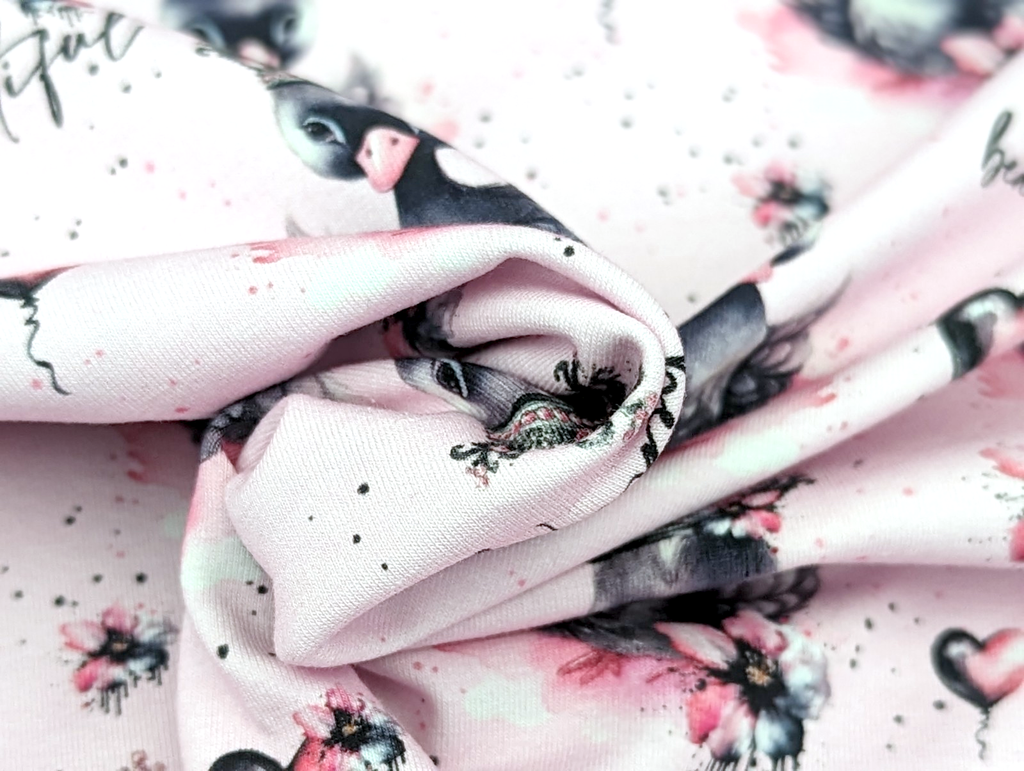 In-house production Cotton Jersey Princess Swan on Light Pink