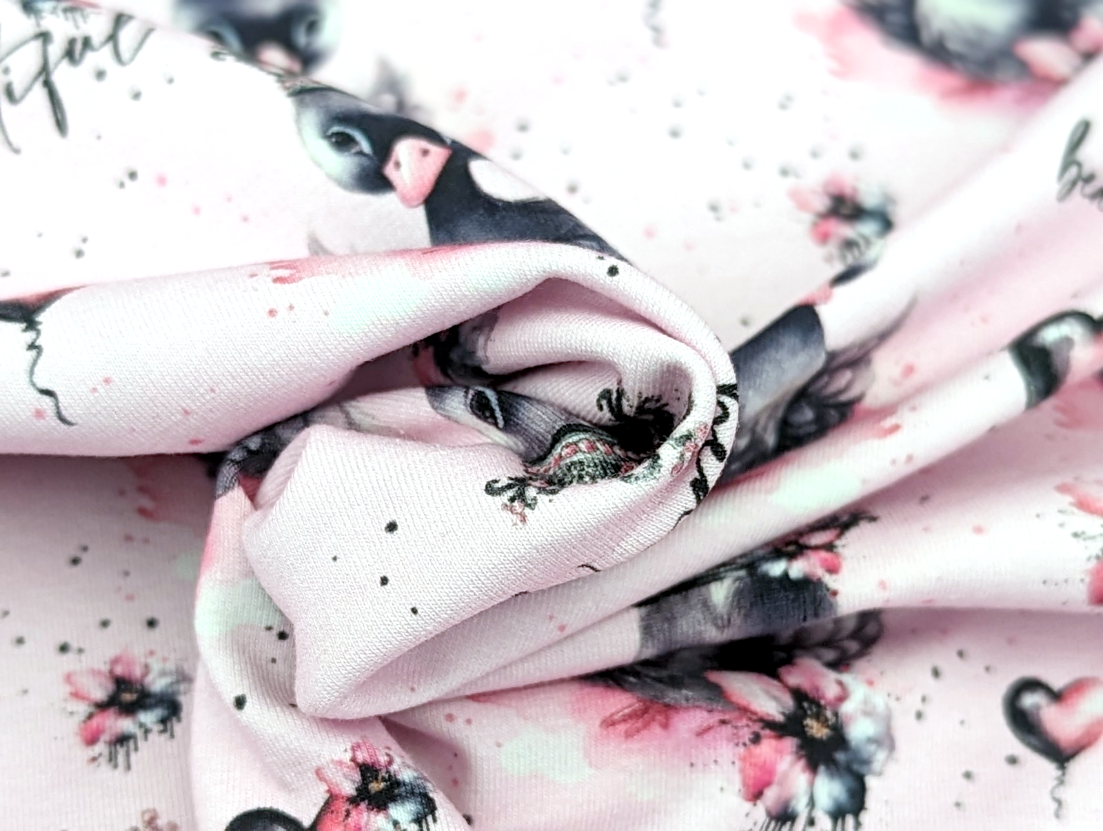 In-house production Cotton Jersey Princess Swan on Light Pink