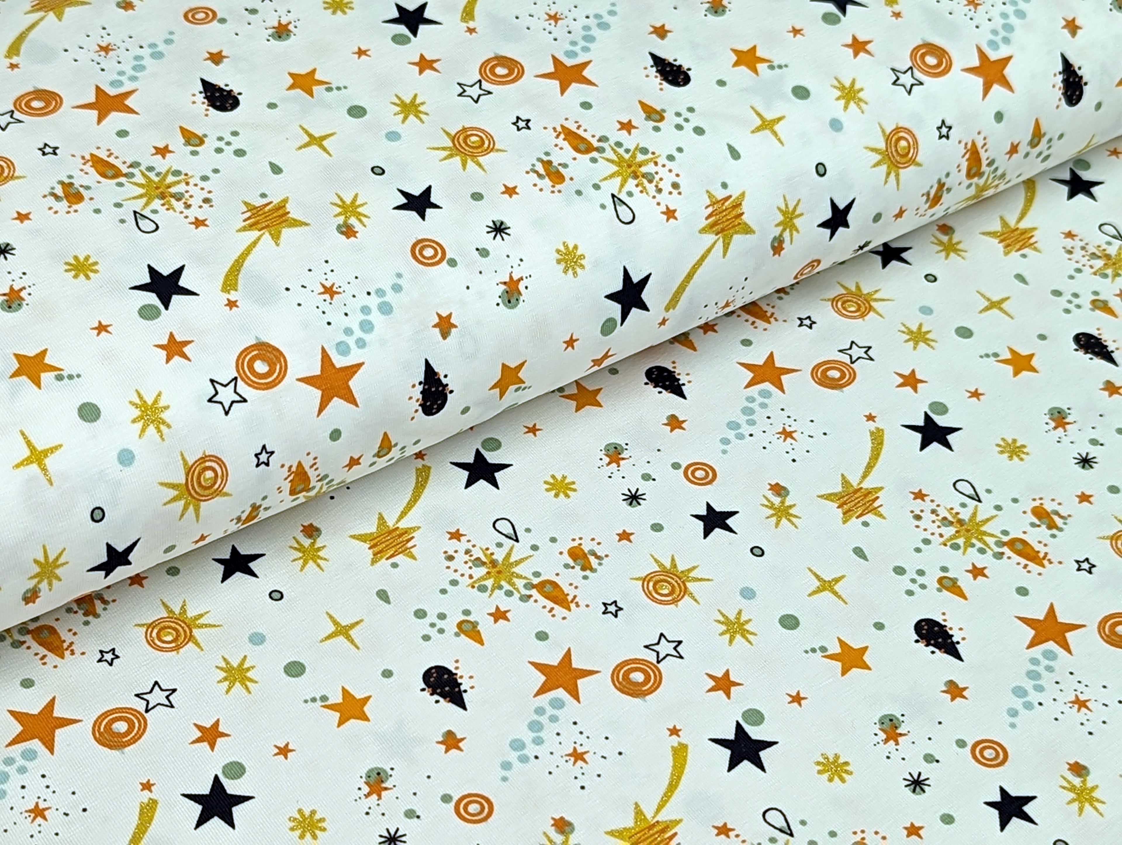 Cotton Jersey Shooting Stars Glitter Terracotta White