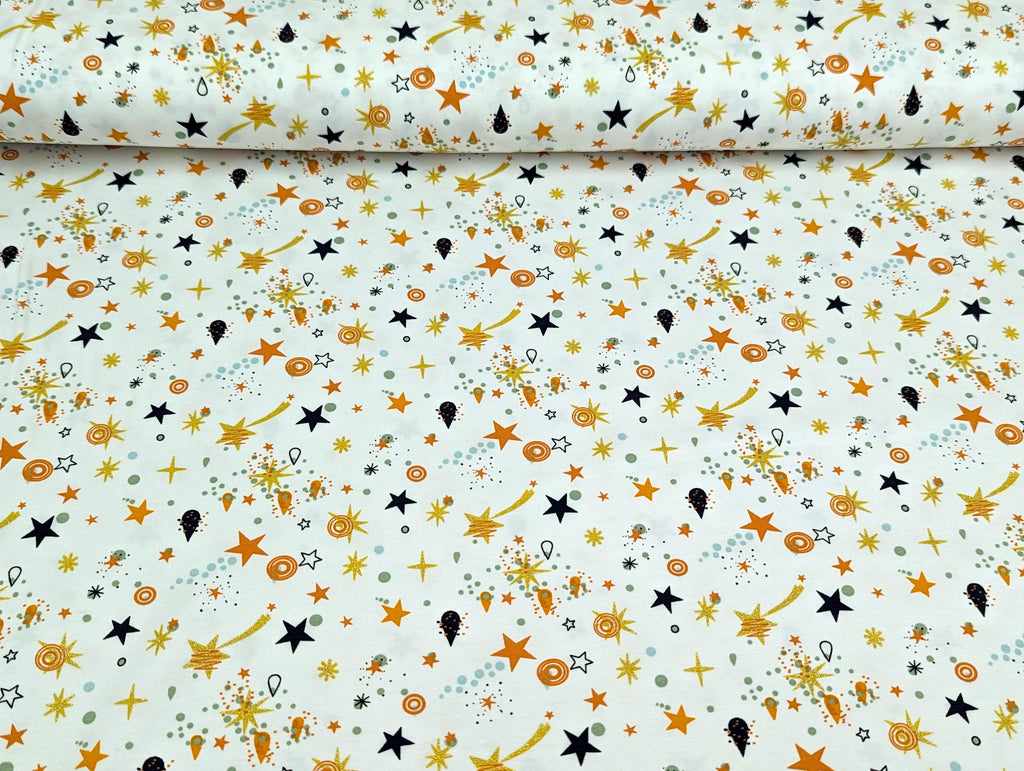 Cotton Jersey Shooting Stars Glitter Terracotta White