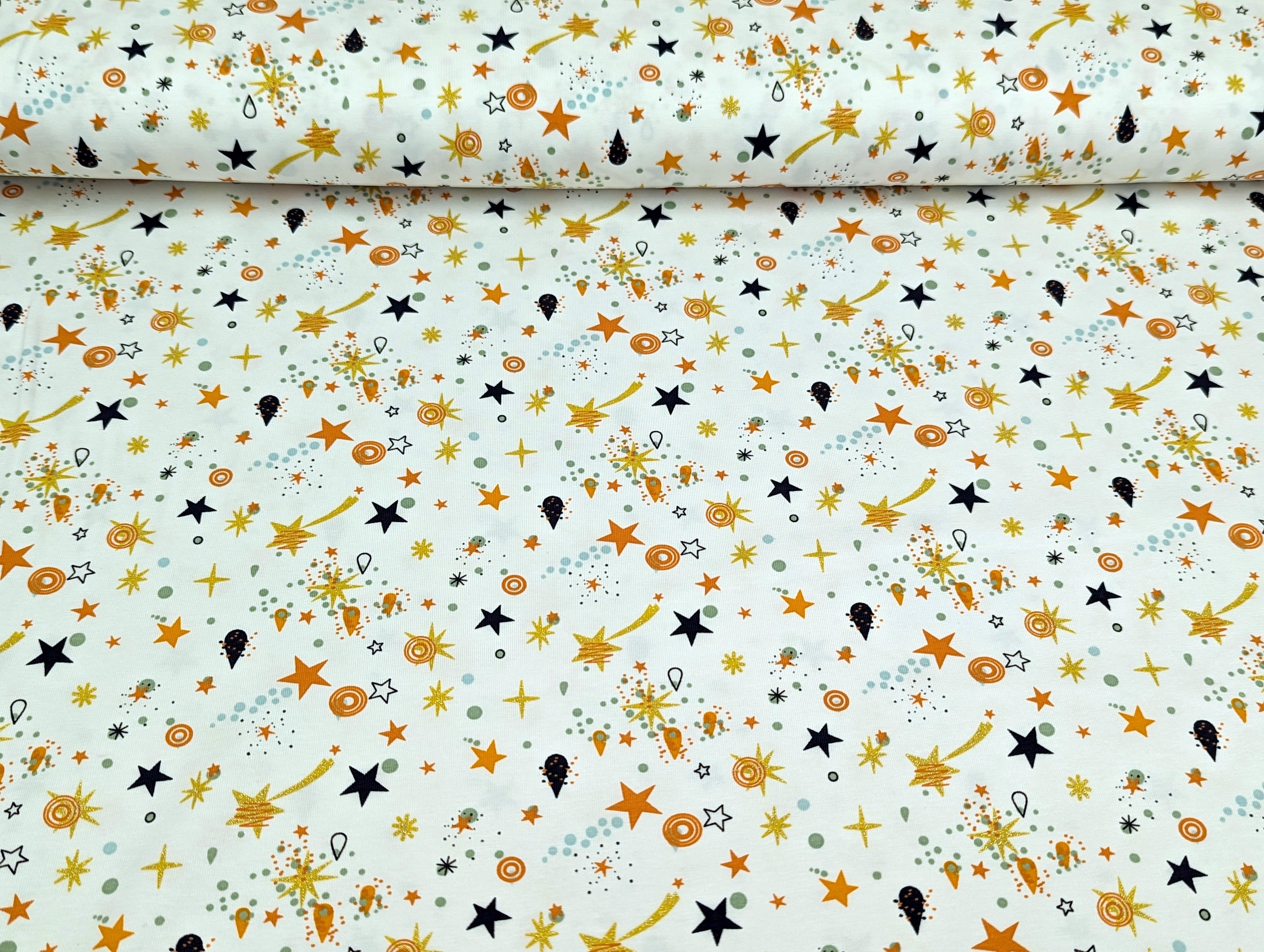 Cotton Jersey Shooting Stars Glitter Terracotta White