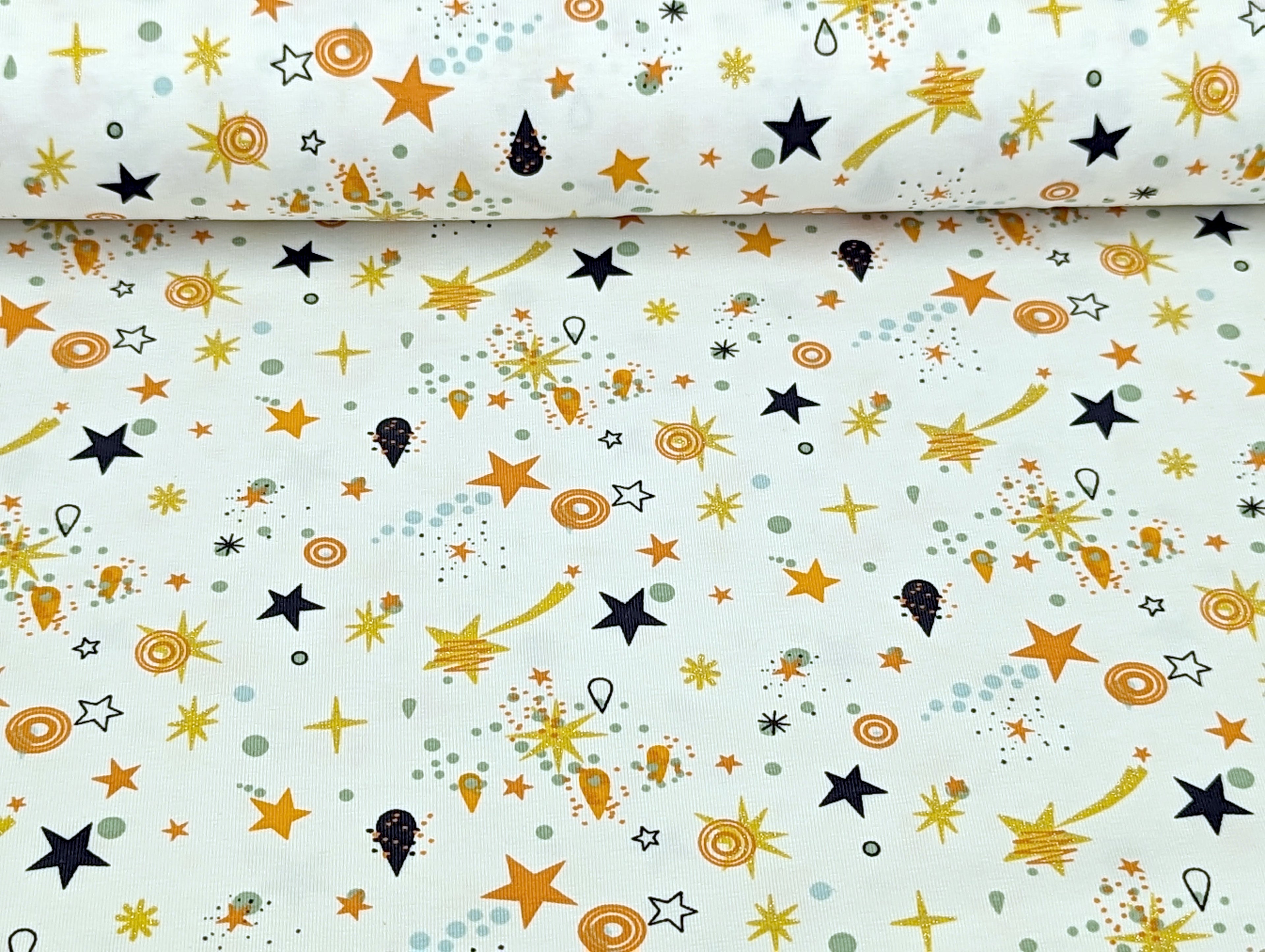 Cotton Jersey Shooting Stars Glitter Terracotta White