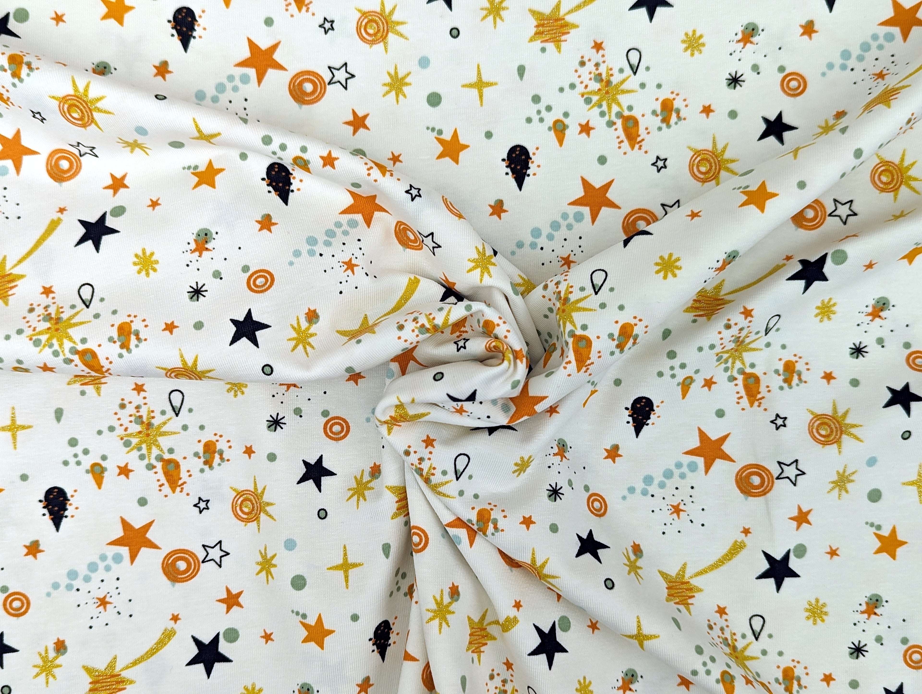 Cotton Jersey Shooting Stars Glitter Terracotta White