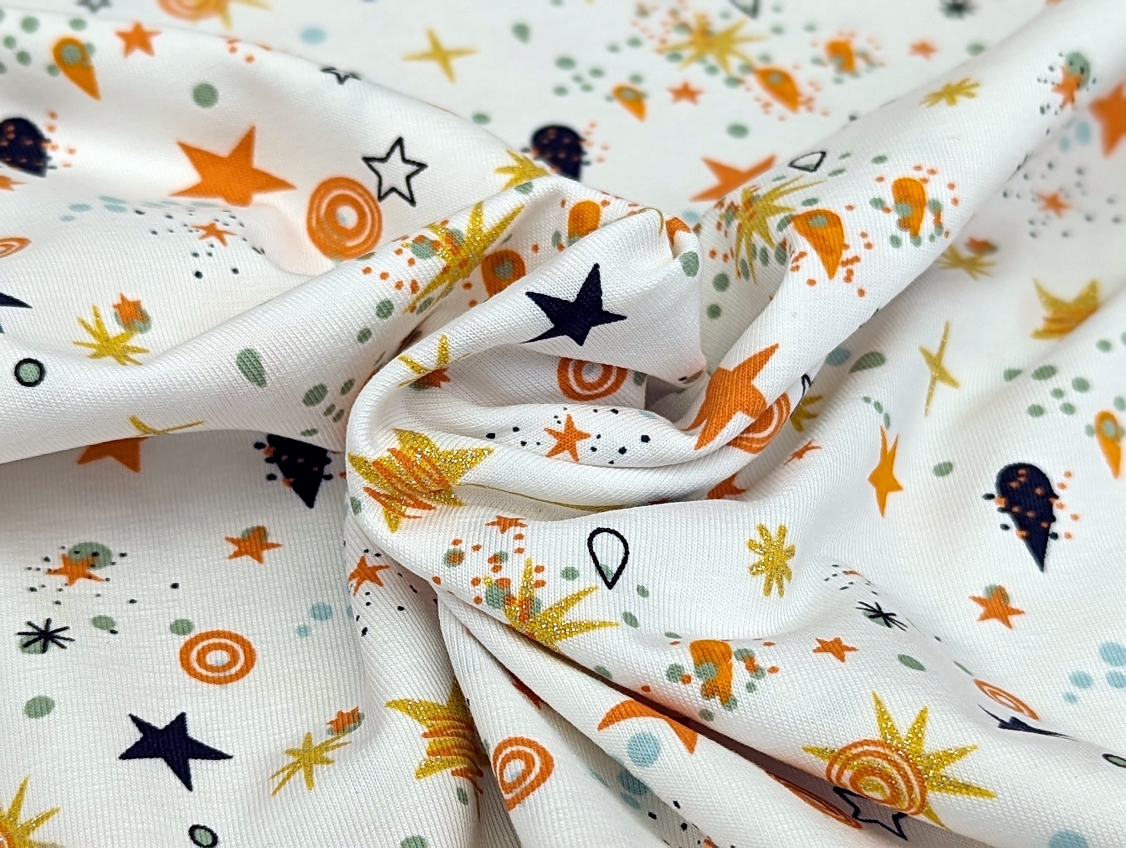 Cotton Jersey Shooting Stars Glitter Terracotta White