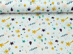 Cotton Jersey Shooting Stars Glitter Ochre White