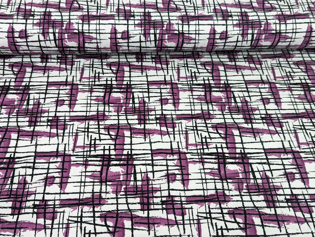 Cotton jersey painting stripes on purple on white