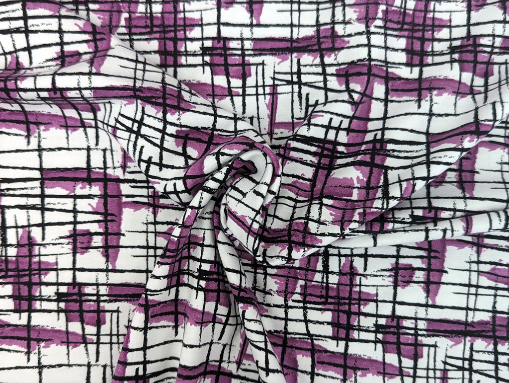 Cotton jersey painting stripes on purple on white