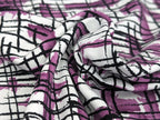 Cotton jersey painting stripes on purple on white