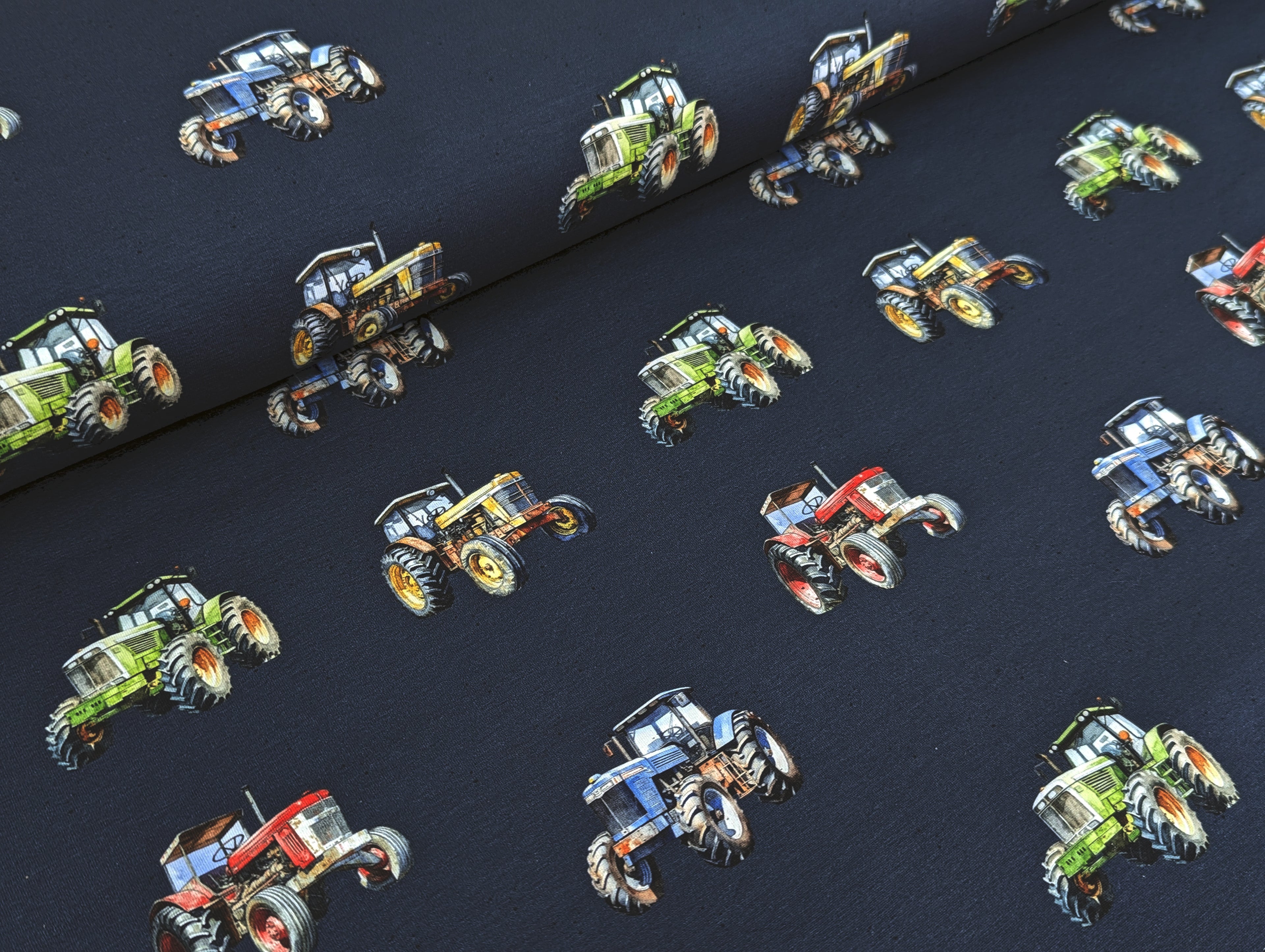 In-house production cotton jersey Tractors on night blue
