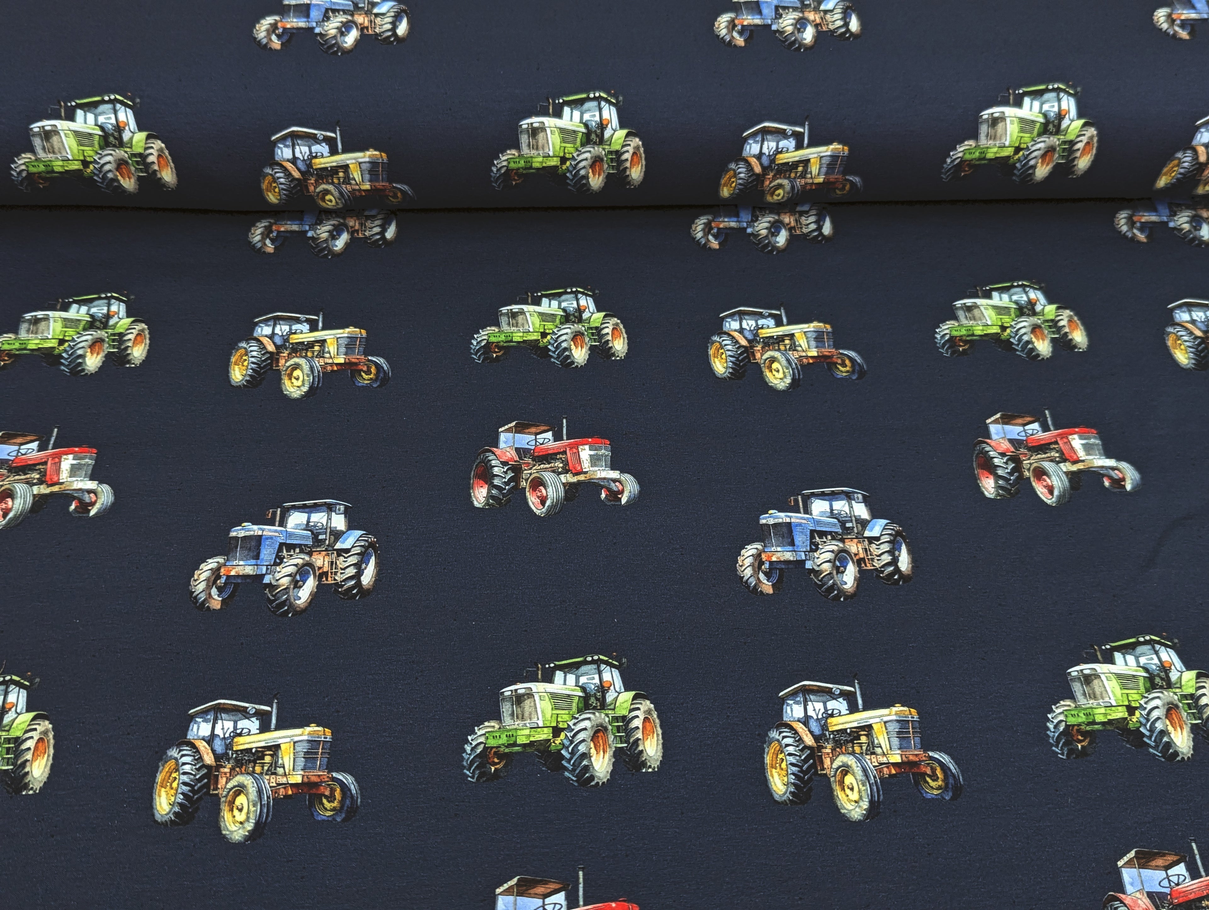 In-house production cotton jersey Tractors on night blue