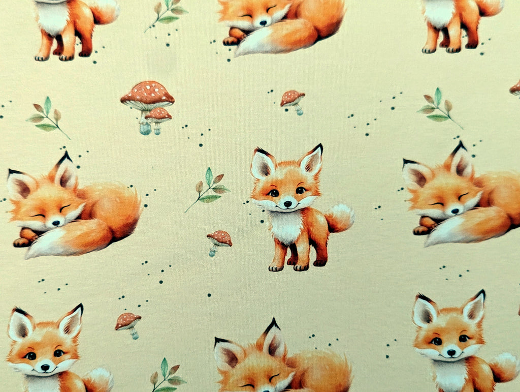 In-house production French Terry Sweet Baby Fox on Light Ocher