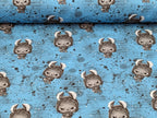 In-house Production Cotton Jersey Little Bunny Rebel on Turquoise
