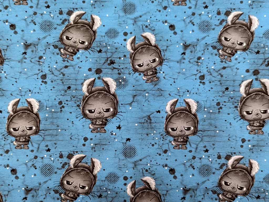 In-house Production Cotton Jersey Little Bunny Rebel on Turquoise