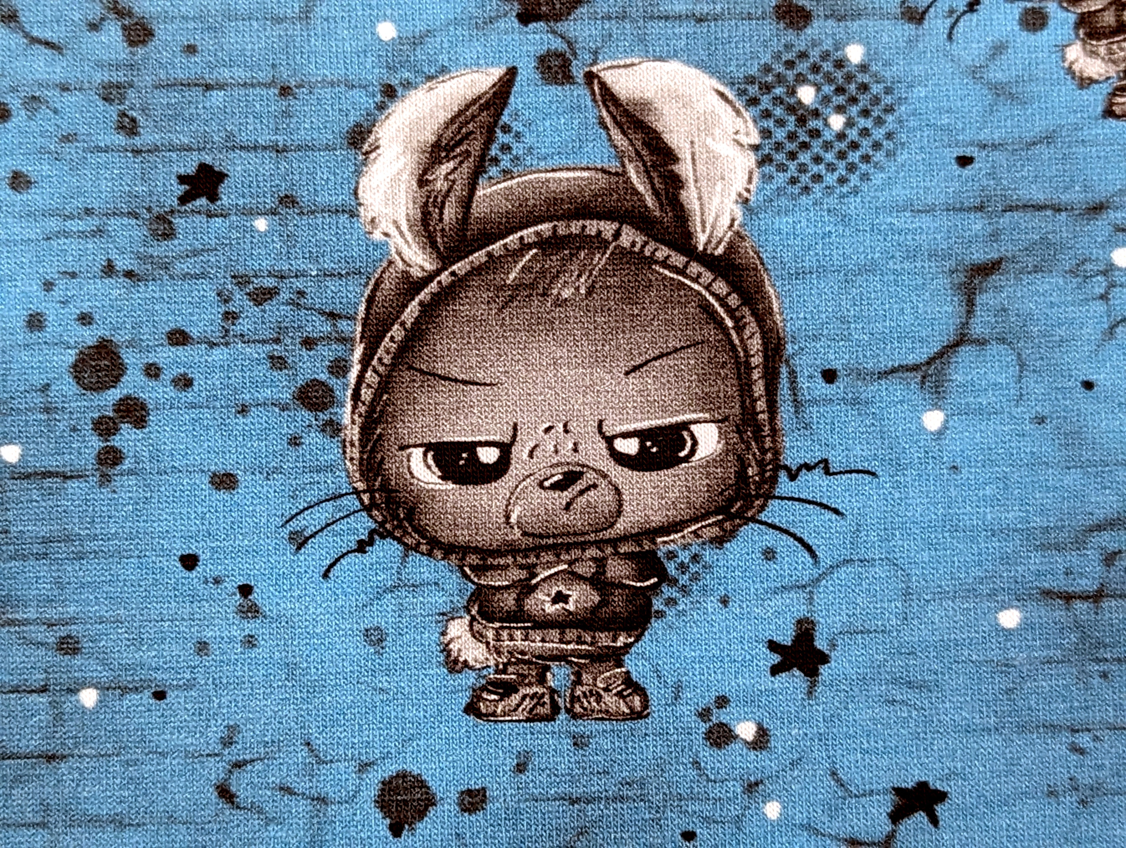 In-house Production Cotton Jersey Little Bunny Rebel on Turquoise