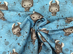 In-house Production Cotton Jersey Little Bunny Rebel on Turquoise