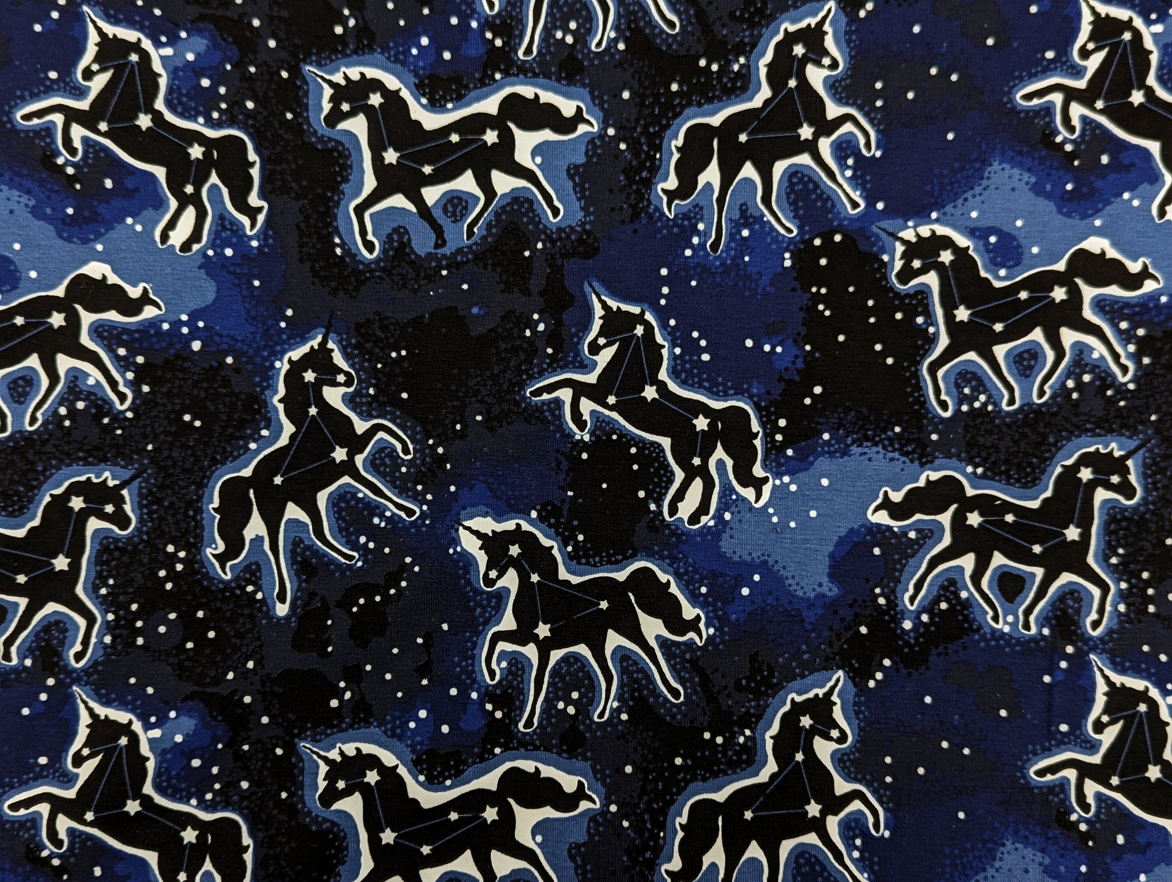 Cotton Jersey Glow in the Dark Unicorns on Blue / Night Blue "Luminous"