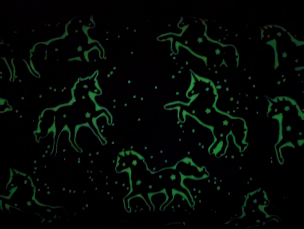 Cotton Jersey Glow in the Dark Unicorns on Blue / Night Blue "Luminous"