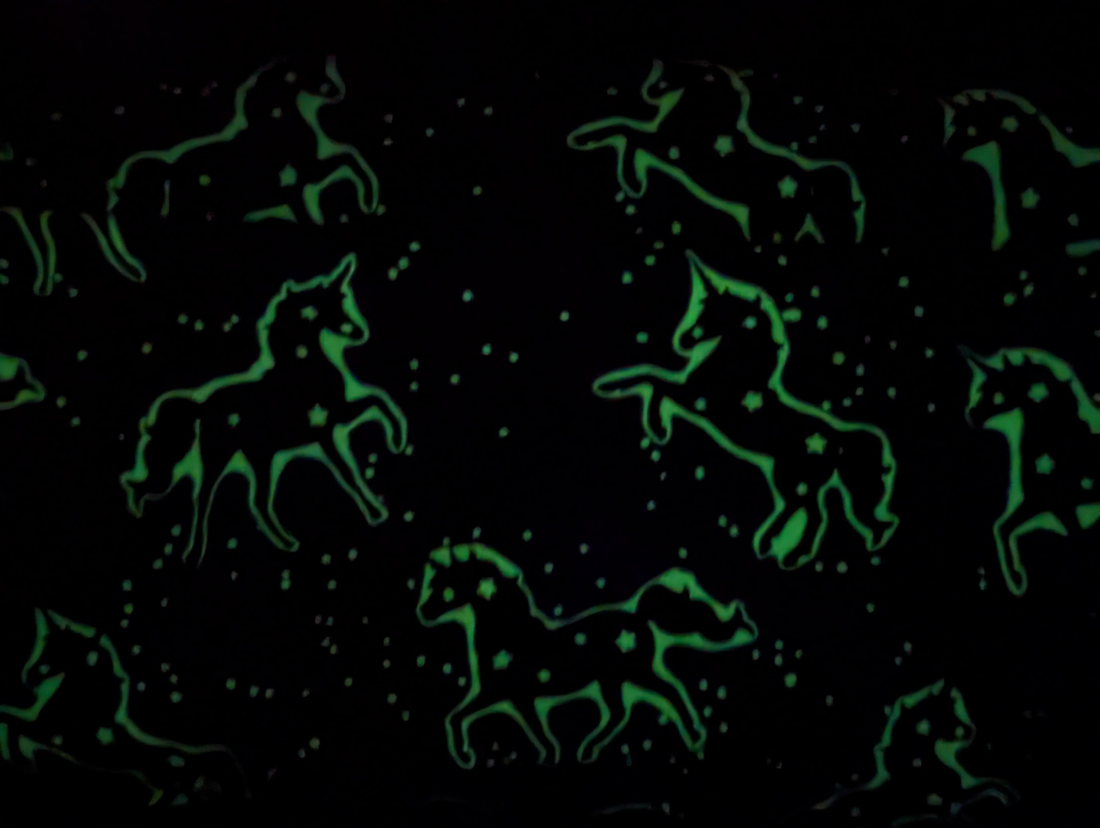 Cotton Jersey Glow in the Dark Unicorns on Blue / Night Blue "Luminous"