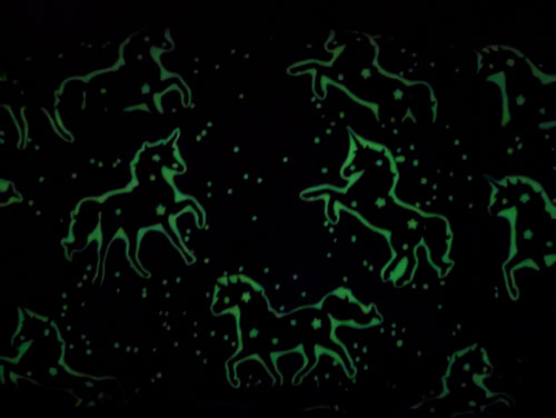 Baumwolljersey Glow in the Dark Einhörner auf Blau / Nachtblau "Leuchten"