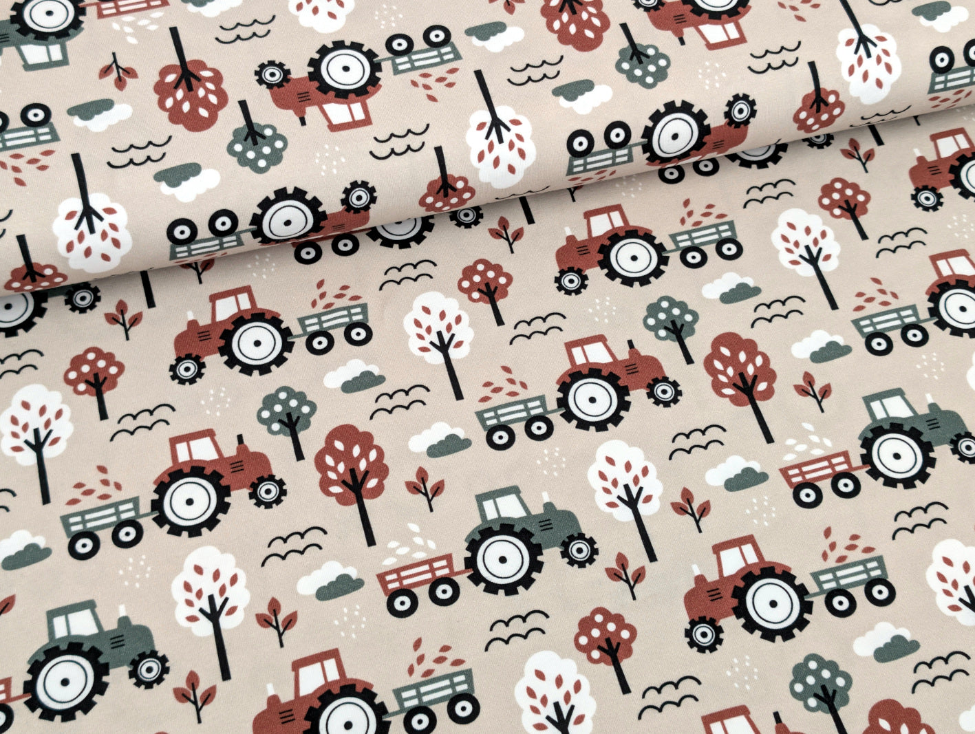 In-house production Cotton Jersey Little Dino on Green