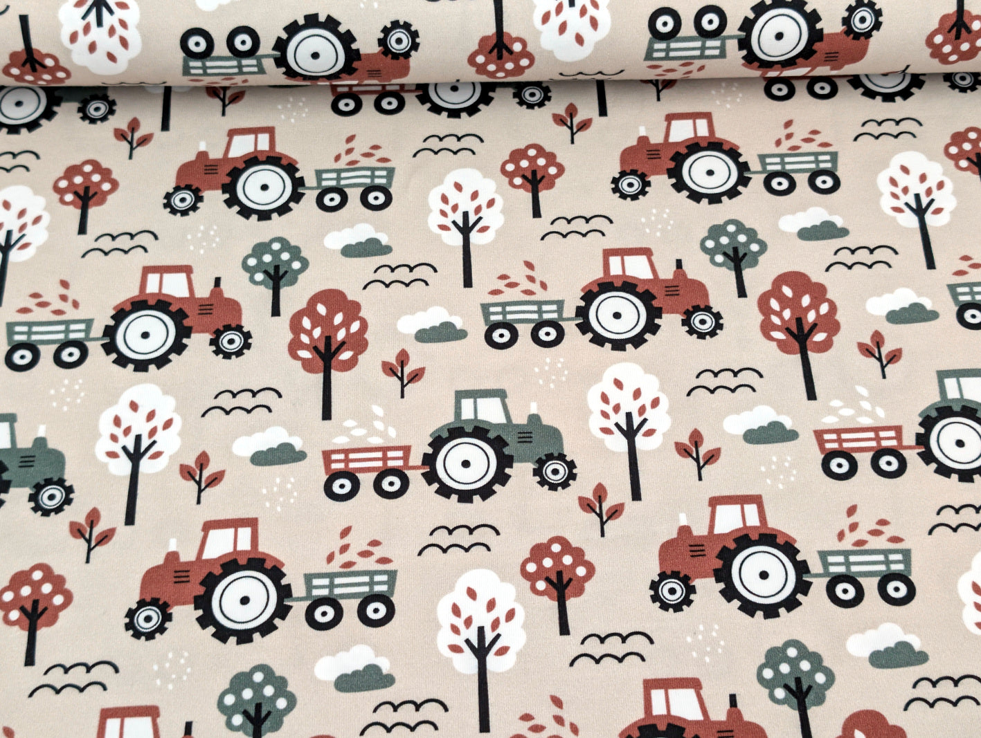 In-house production Cotton Jersey Little Dino on Green