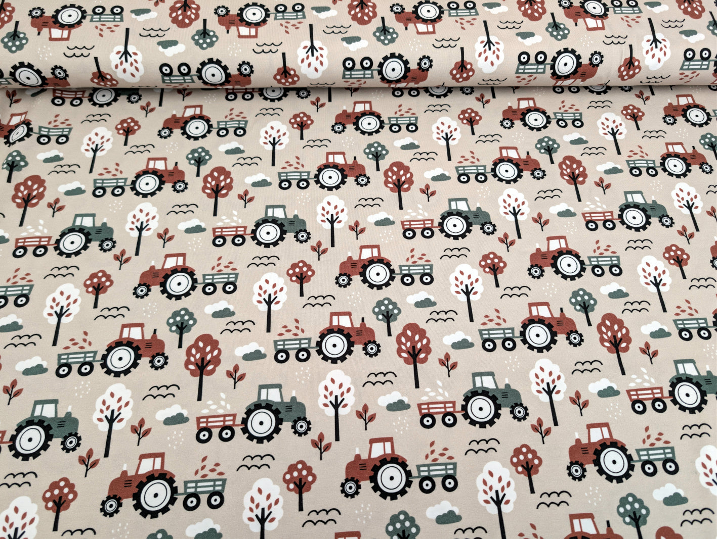 In-house production Cotton Jersey Little Dino on Green