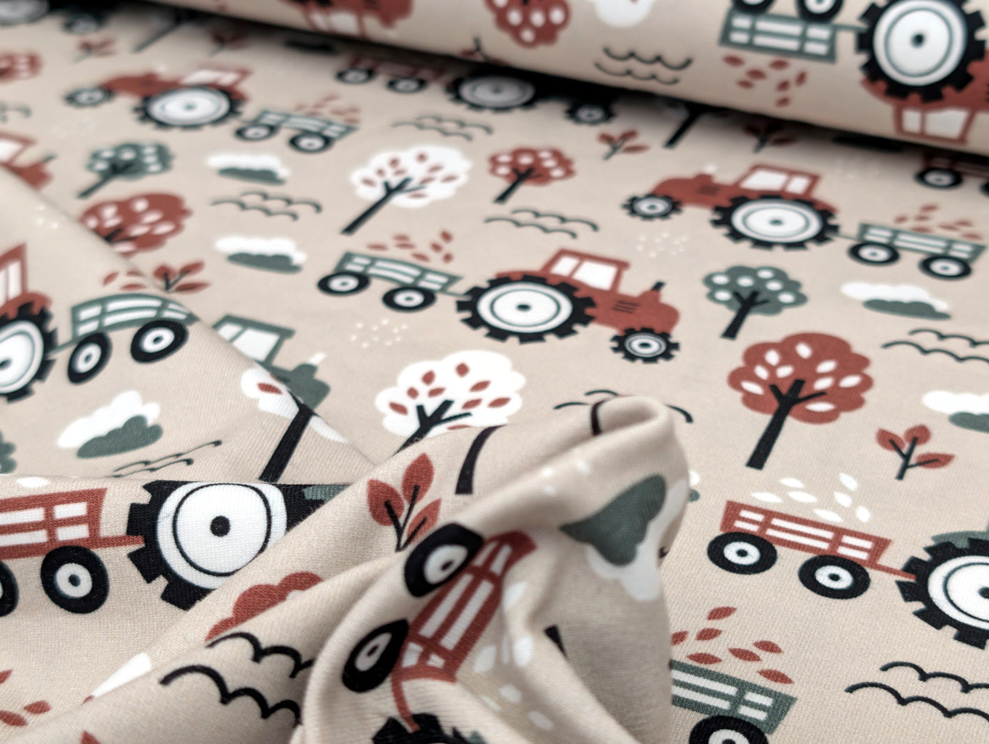 In-house production Cotton Jersey Little Dino on Green