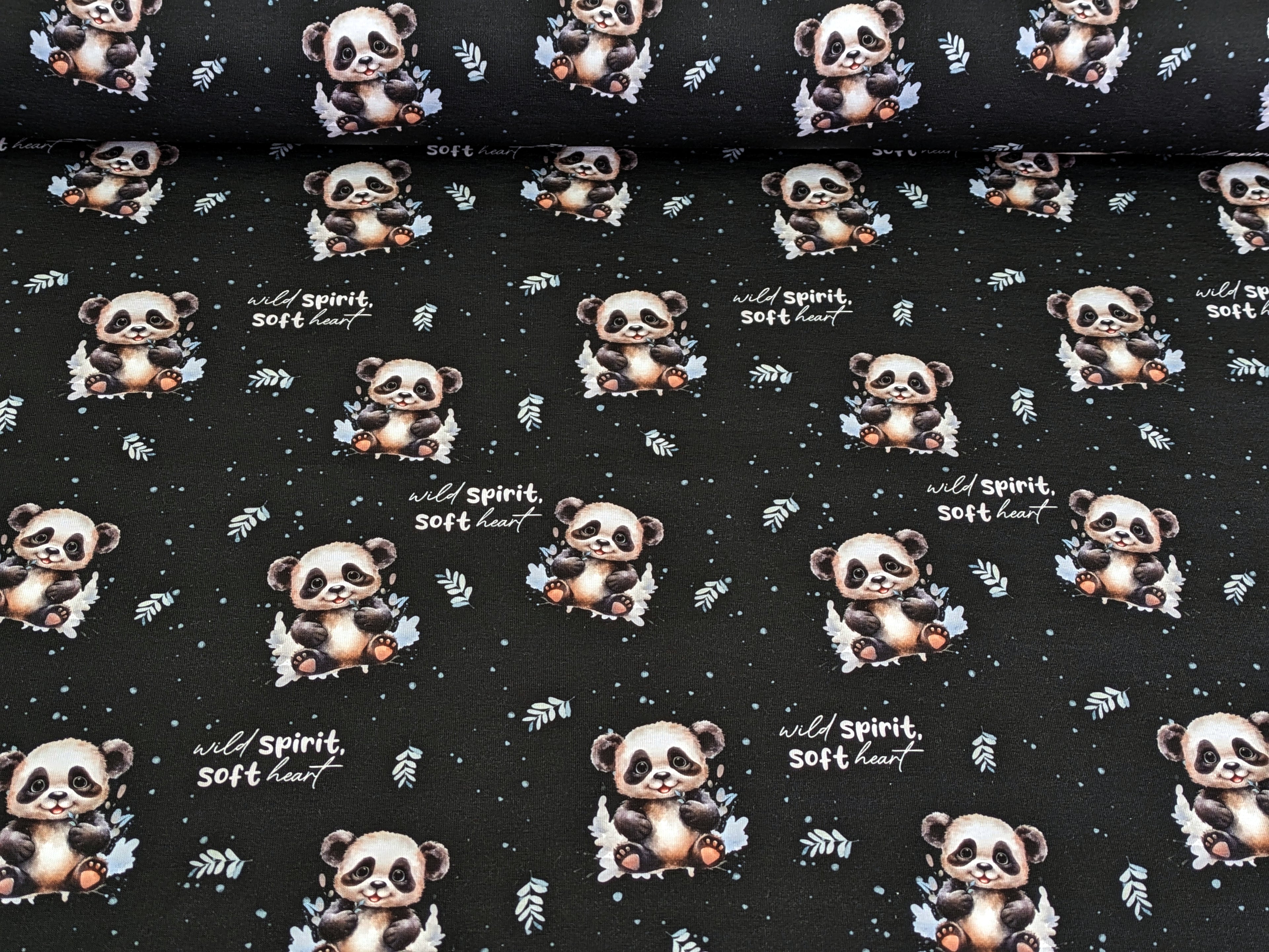 In-house production cotton jersey panda bear on anthracite -N-