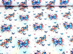 Eigenproduktion Baumwolljersey Regenbogen Schmetterling auf Hellrosa